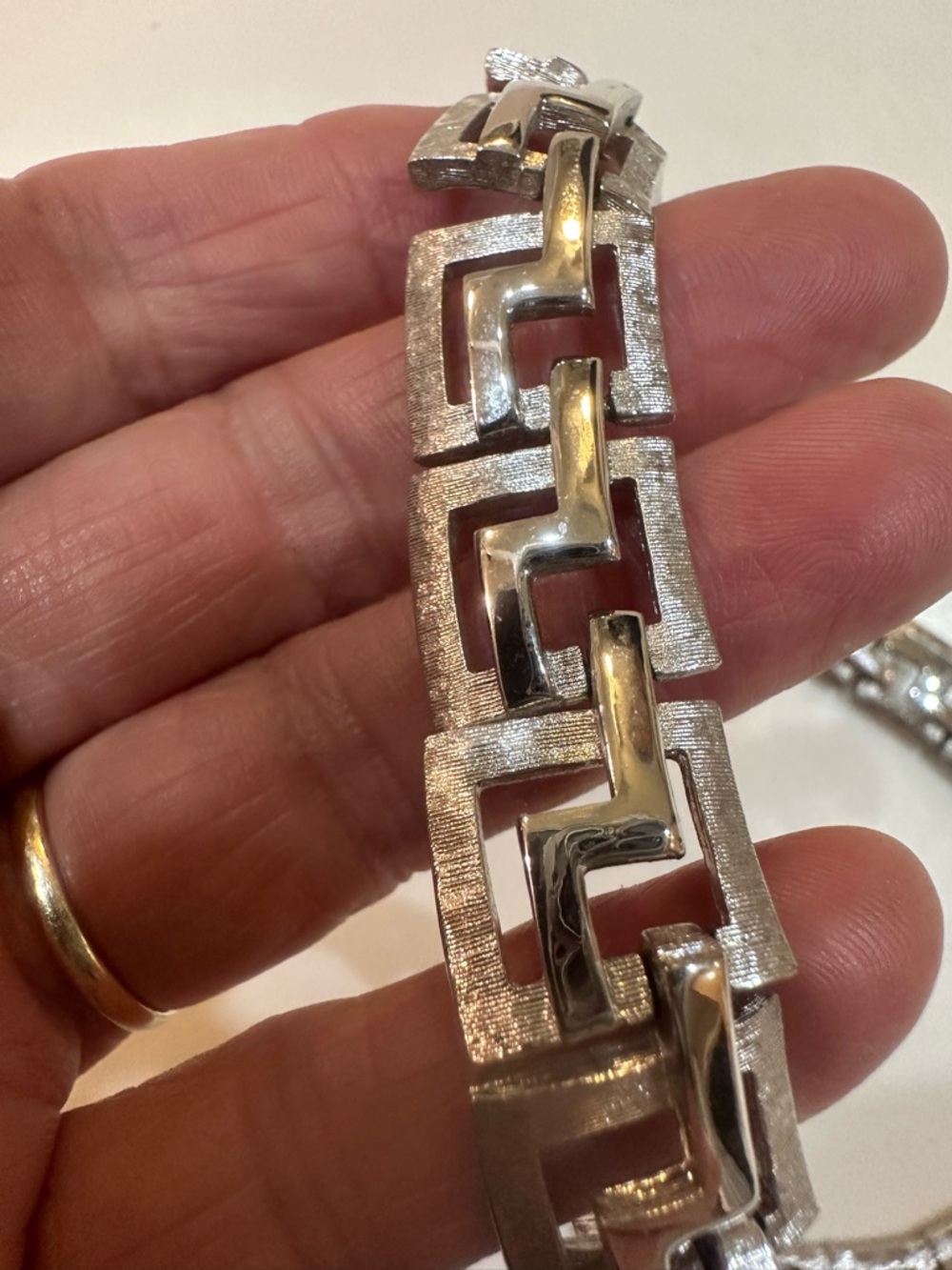 Vintage Monet Silver Tone Greek Key Link Choker Necklace | 12”-14” - Picture 7 of 13